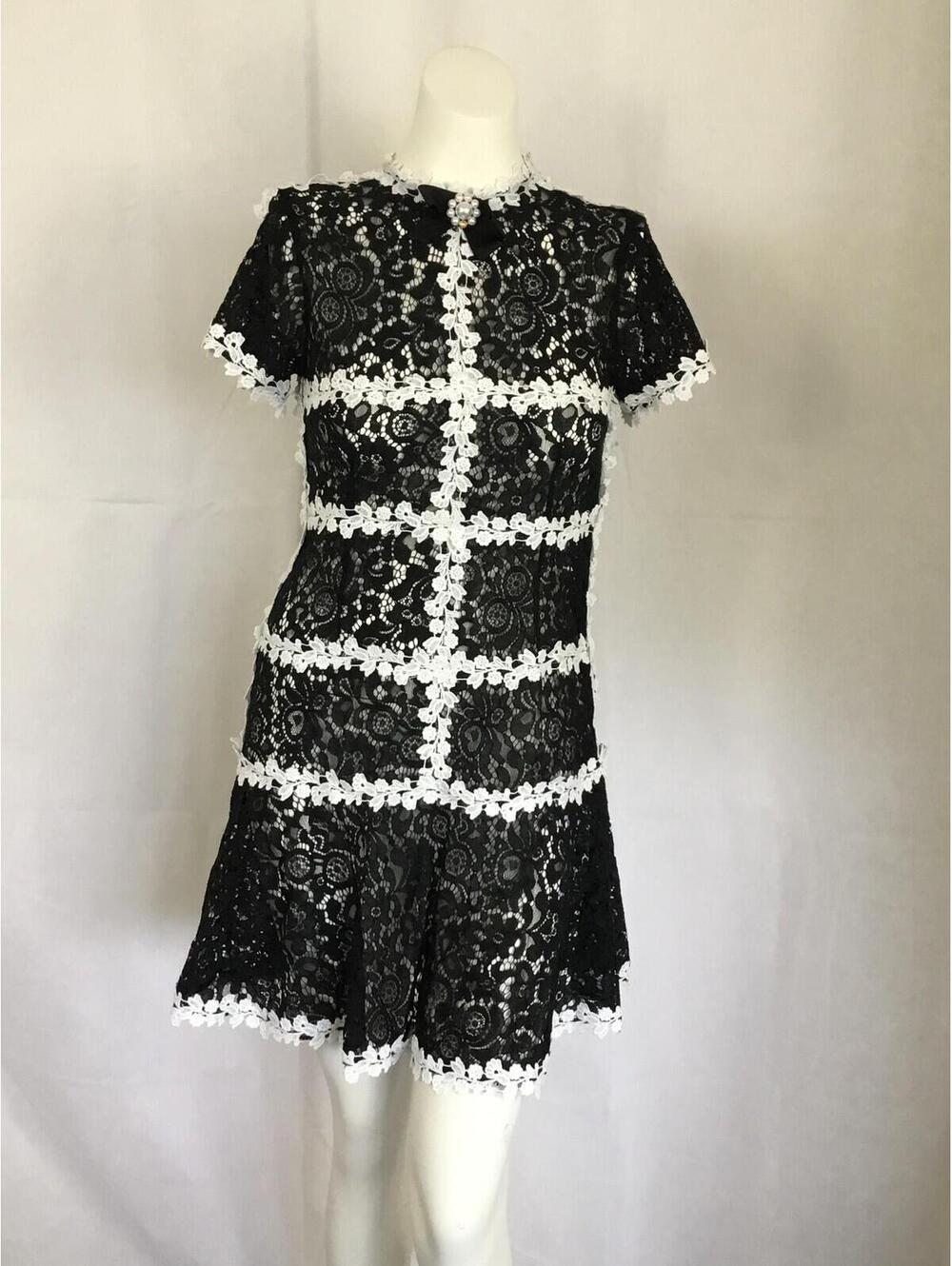 [382] Gracia Dress Womens S Black Lace Floral Bow Fit & Flare Mini Party